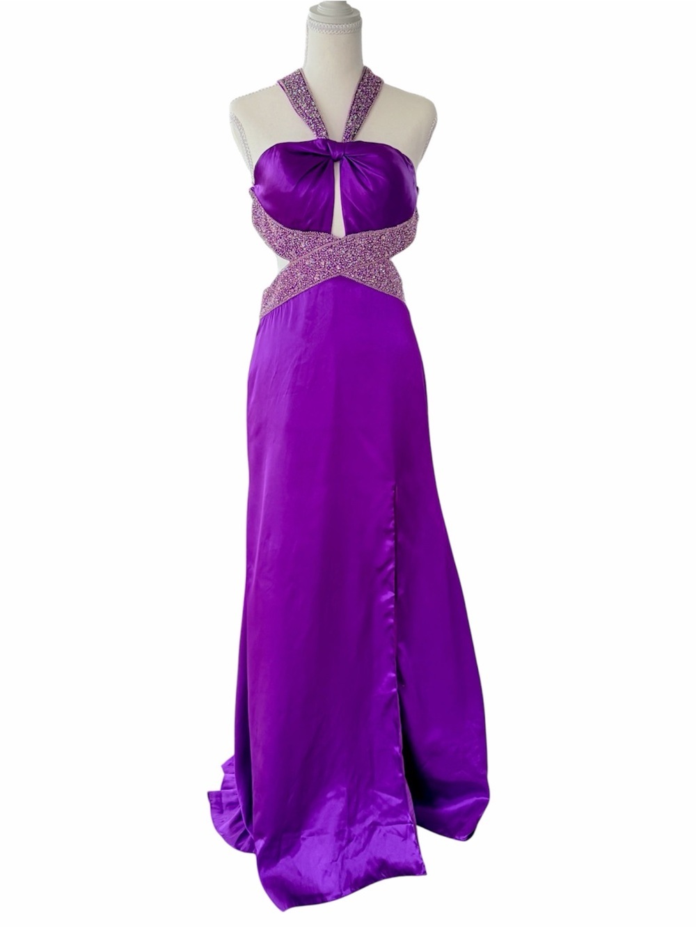 Flirt by Maggie Sottero Purple Beaded Open Back Prom Dress Size 6